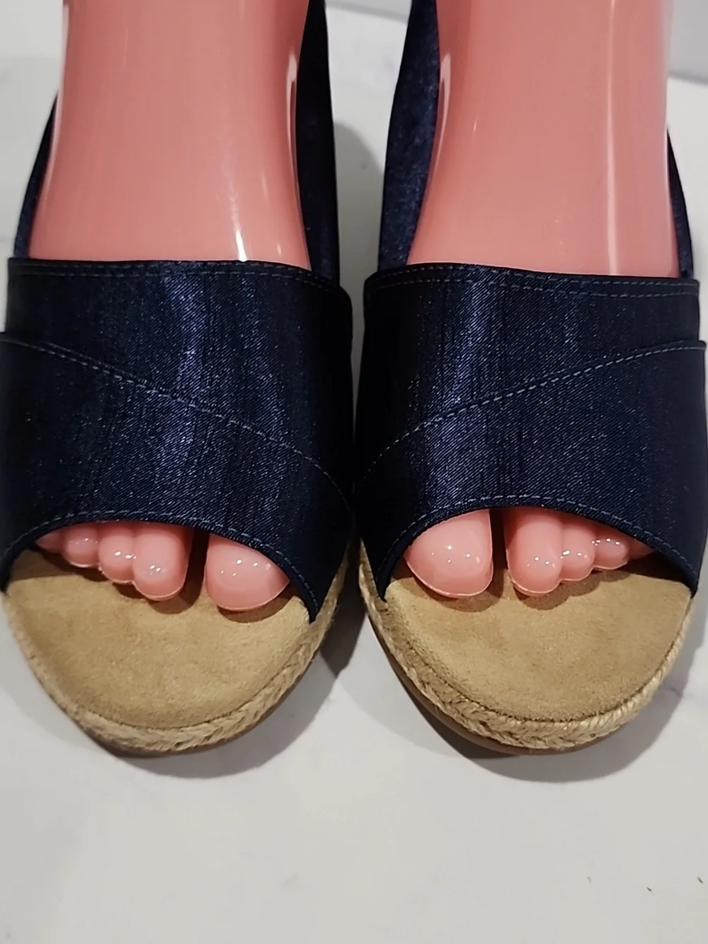 Easy Street Dark Blue Elegant Wedge Sandals